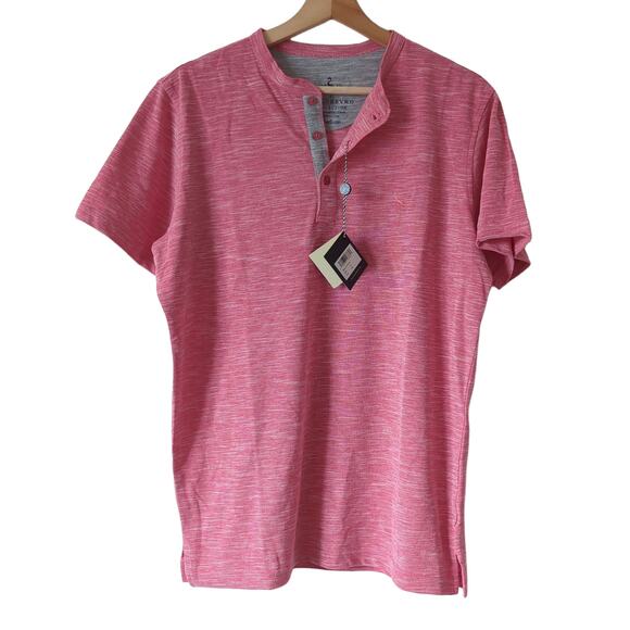 NWT TailorByrd Melange Slub Henley T-shirt Pink Nantucket Red Short Sleeve Top M - Picture 1 of 8